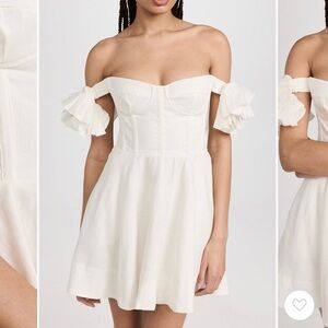 Off-Shoulder Bardot Sigma White Babydoll Linen Dress Size 6